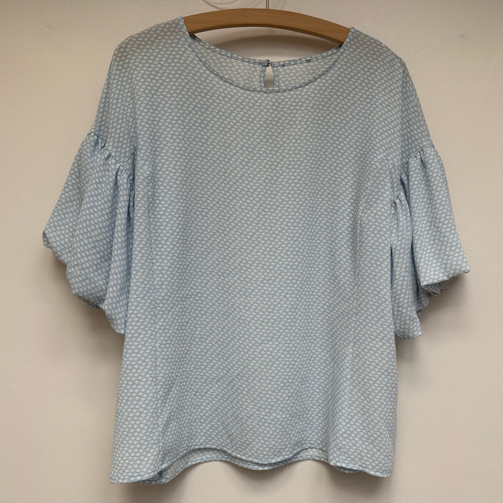 Light Blue Ruffle Sleeve Top